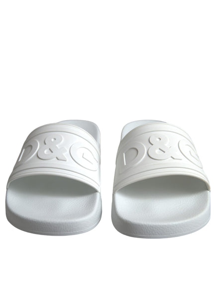 Front view of Dolce & Gabbana white rubber slides