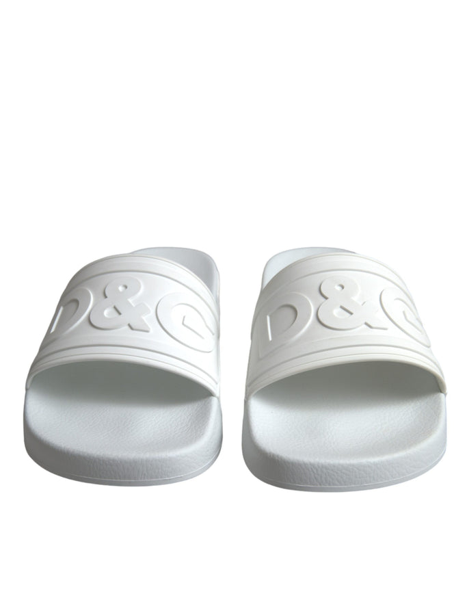 Front view of Dolce & Gabbana white rubber slides