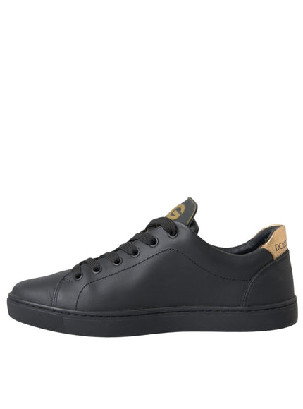 Dolce & Gabbana Black Leather Heart Embellished Sneakers