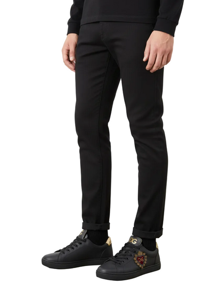 Dolce & Gabbana Black Leather Heart Embellished Sneakers