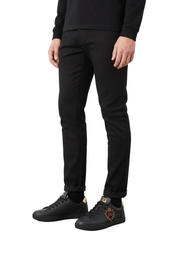 Dolce & Gabbana Black Leather Heart Embellished Sneakers