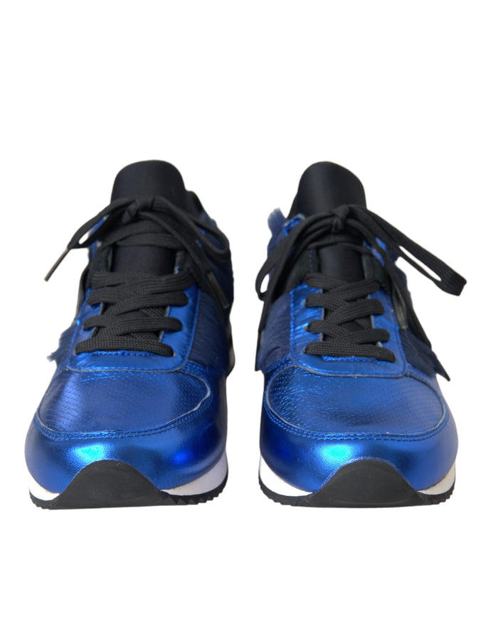 Front view of Dolce & Gabbana blue black calf hair sneakers