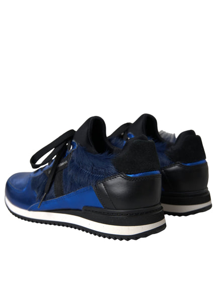 Back view of Dolce & Gabbana blue black calf hair sneakers