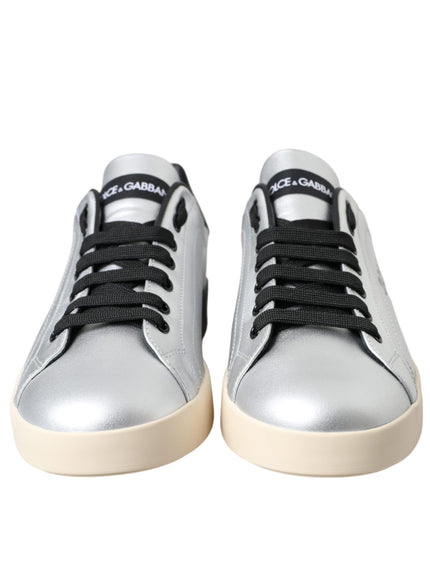 Front view of Dolce & Gabbana Silver Portofino Sneakers