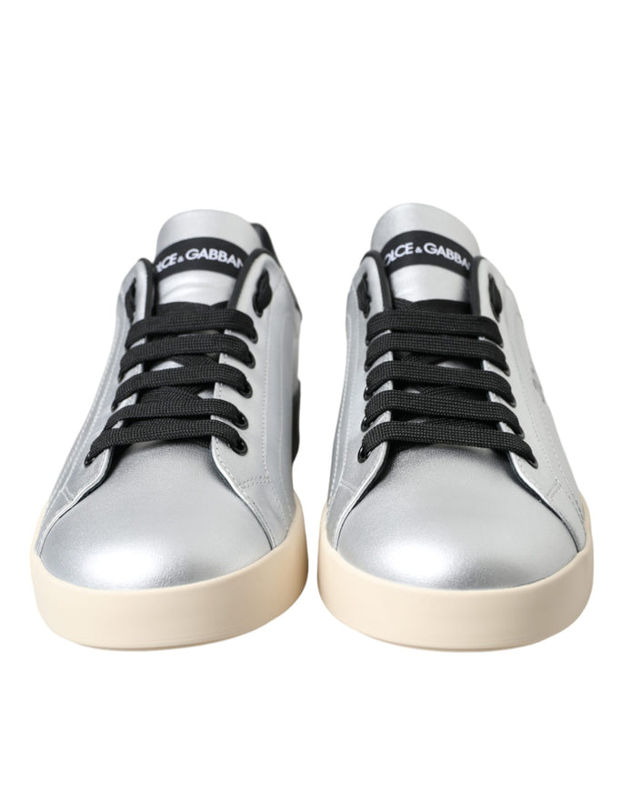 Front view of Dolce & Gabbana Silver Portofino Sneakers