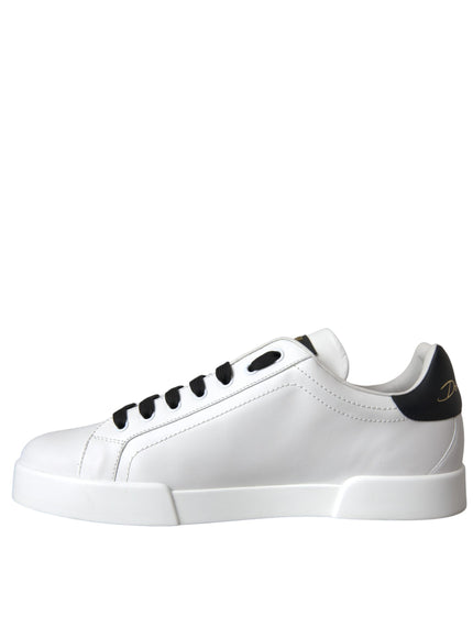 a white sneaker with a black stripe on the side