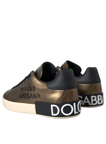 Back view of Dolce & Gabbana gold black leather sneakers