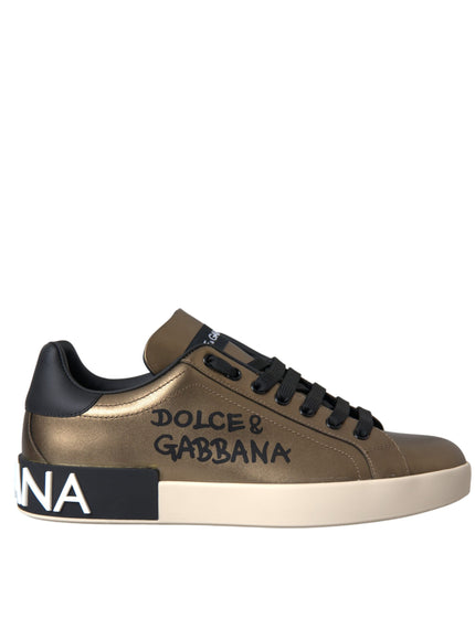 Dolce & Gabbana gold black leather sneakers side view