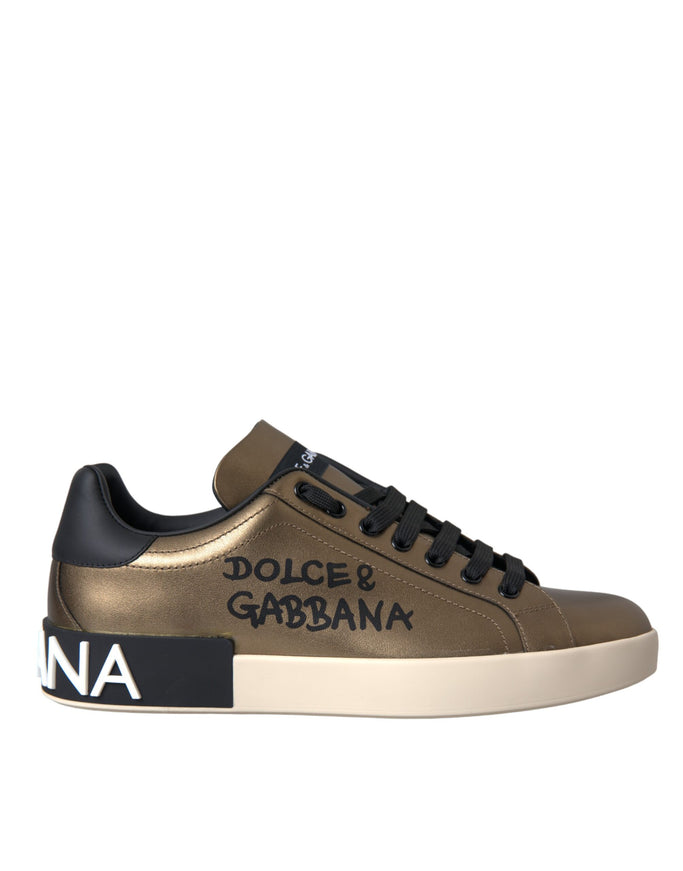 Dolce & Gabbana gold black leather sneakers side view