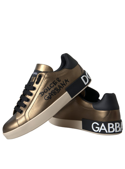 Pair of Dolce & Gabbana gold black leather sneakers