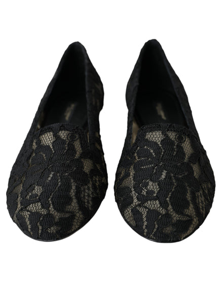 Front view of Dolce & Gabbana black lace loafers