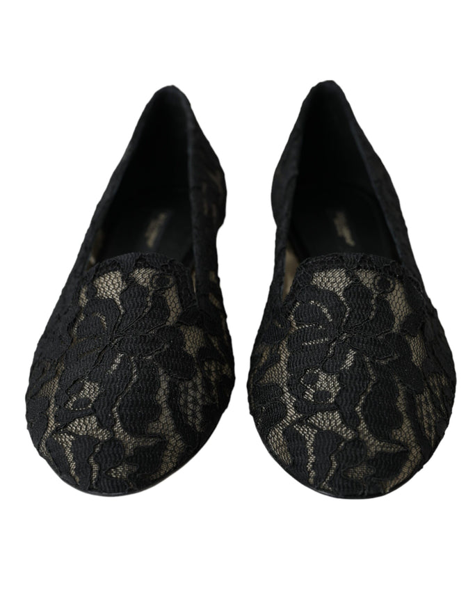 Front view of Dolce & Gabbana black lace loafers