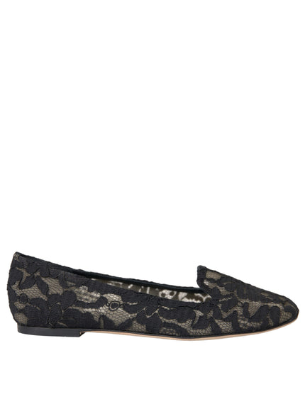 Dolce & Gabbana black floral lace loafer side view