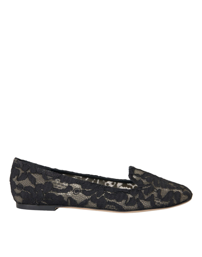 Dolce & Gabbana black floral lace loafer side view