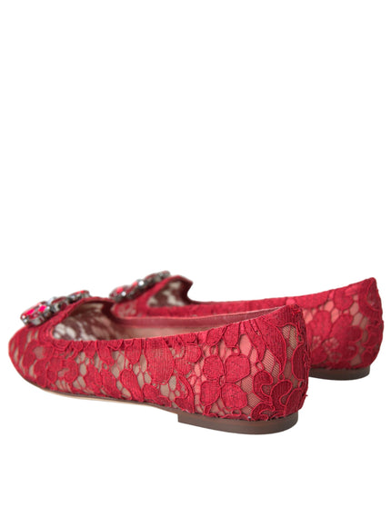 Back view of red lace ballet loafers