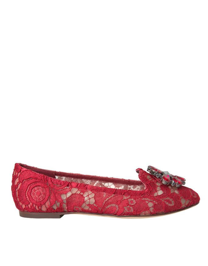 Dolce & Gabbana red lace ballet loafer side view