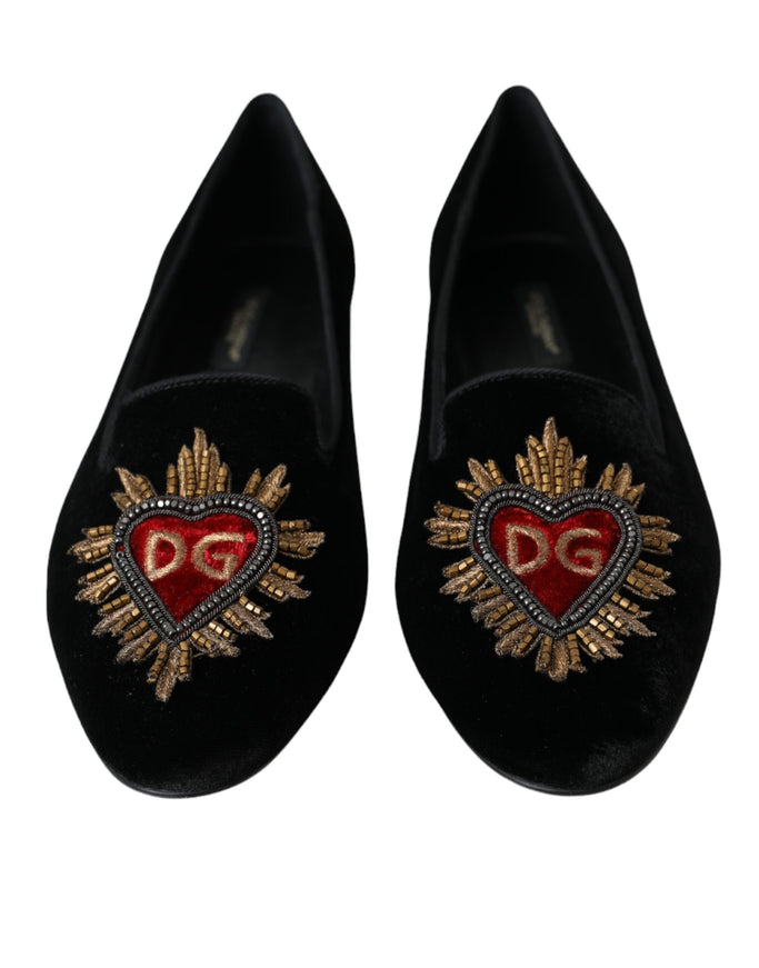 Front view of DG heart loafers with embroidery