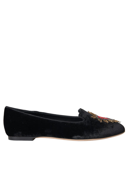 Dolce & Gabbana black velvet loafers side view