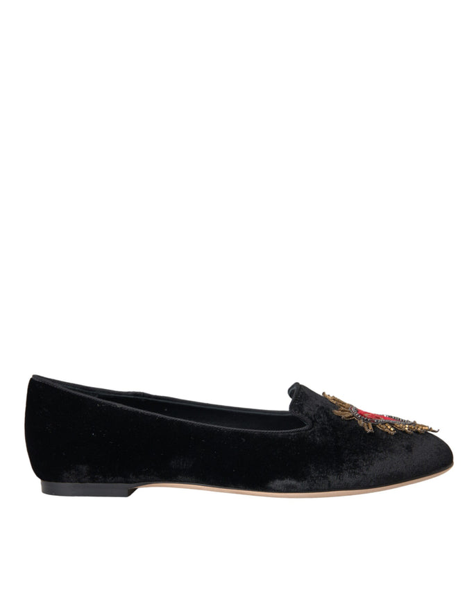 Dolce & Gabbana black velvet loafers side view