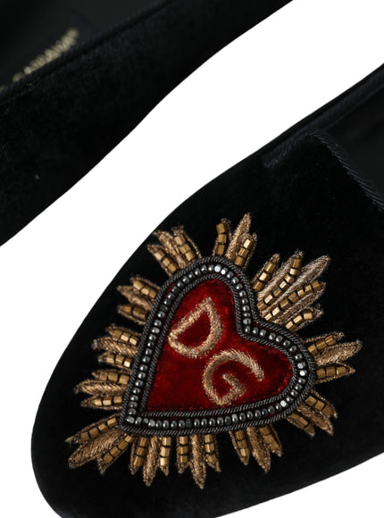 Close-up of DG heart embroidery on loafers