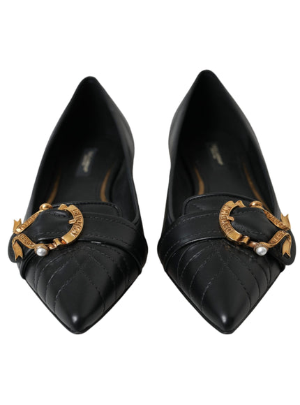 Front view of Dolce & Gabbana Black Devotion Leather Flats