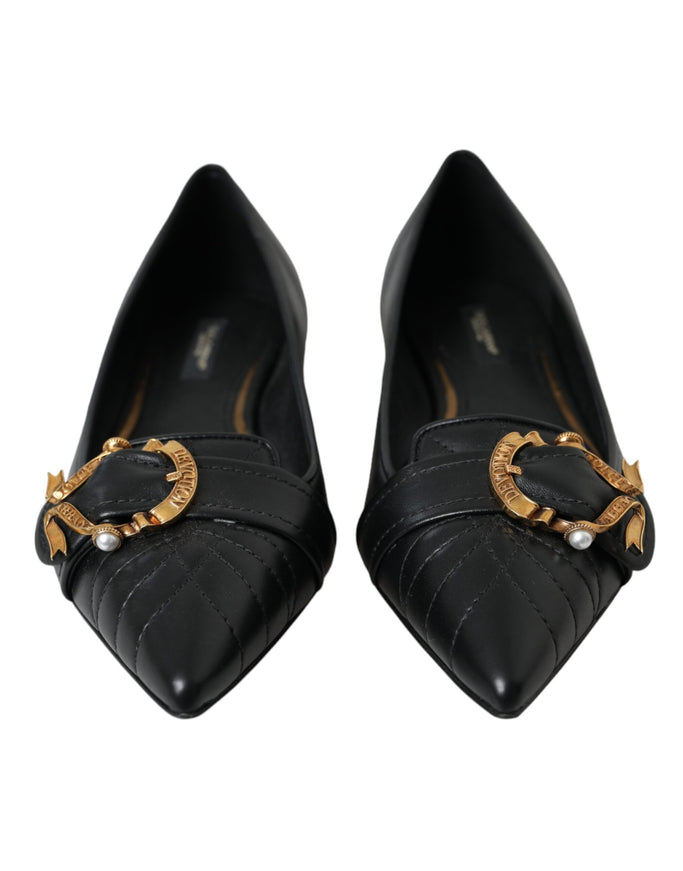 Front view of Dolce & Gabbana Black Devotion Leather Flats