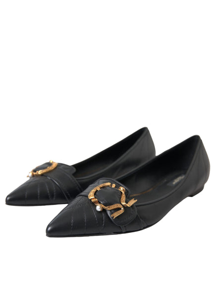 Angled view of Dolce & Gabbana Black Devotion Leather Flats