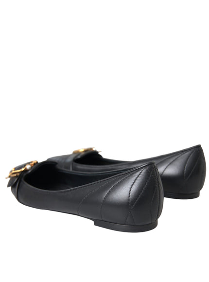 Dolce & Gabbana Black Devotion Leather Pointy Flats Shoes