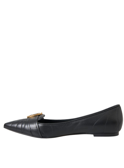 Dolce & Gabbana Black Devotion Leather Pointy Flats Shoes