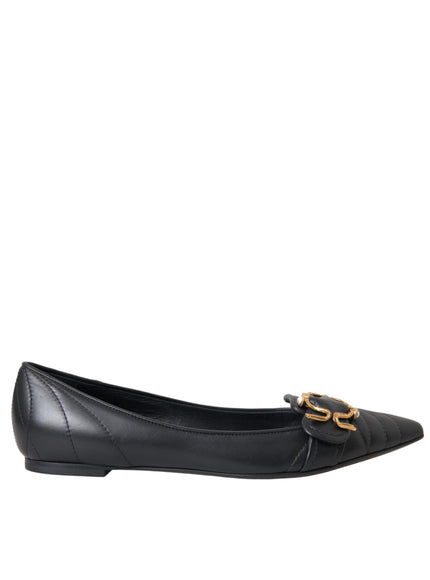 Dolce & Gabbana Black Devotion Leather Flats side view