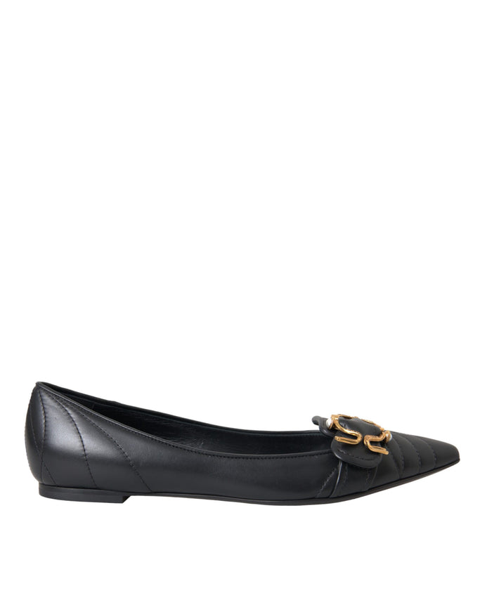 Dolce & Gabbana Black Devotion Leather Flats side view