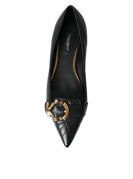 Dolce & Gabbana Black Devotion Leather Pointy Flats Shoes