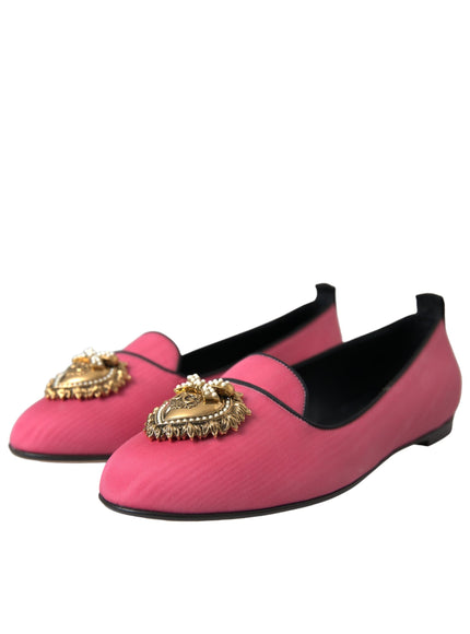 Angled view of Dolce & Gabbana pink velvet loafers