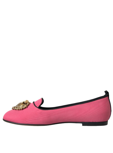 Side profile of Dolce & Gabbana pink velvet loafers