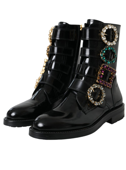 Side angle of Dolce & Gabbana black leather boots