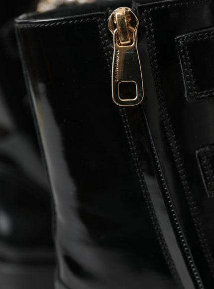 Close-up of zipper on black leather boots