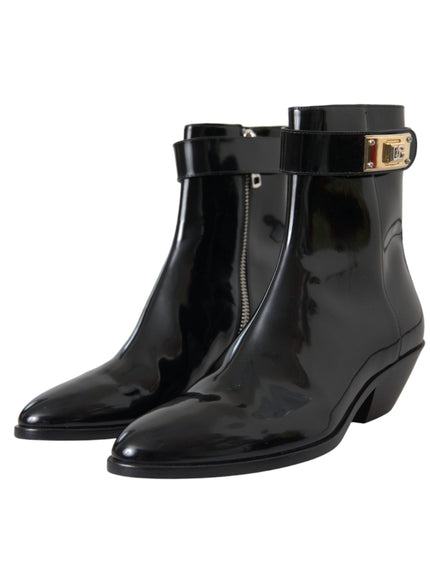 Pair of Dolce & Gabbana black leather ankle boots