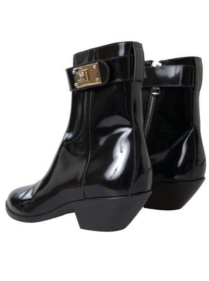 Back view of Dolce & Gabbana black leather ankle boots