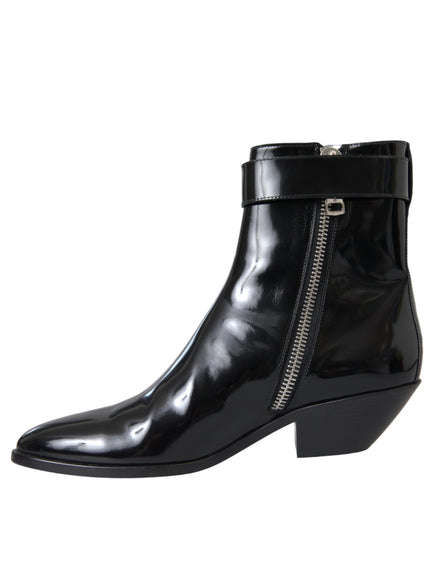 Side view with zipper of Dolce & Gabbana leather boots