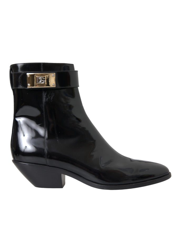 Dolce & Gabbana black leather ankle boot side view