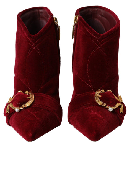 Front view of Dolce & Gabbana red velvet boots