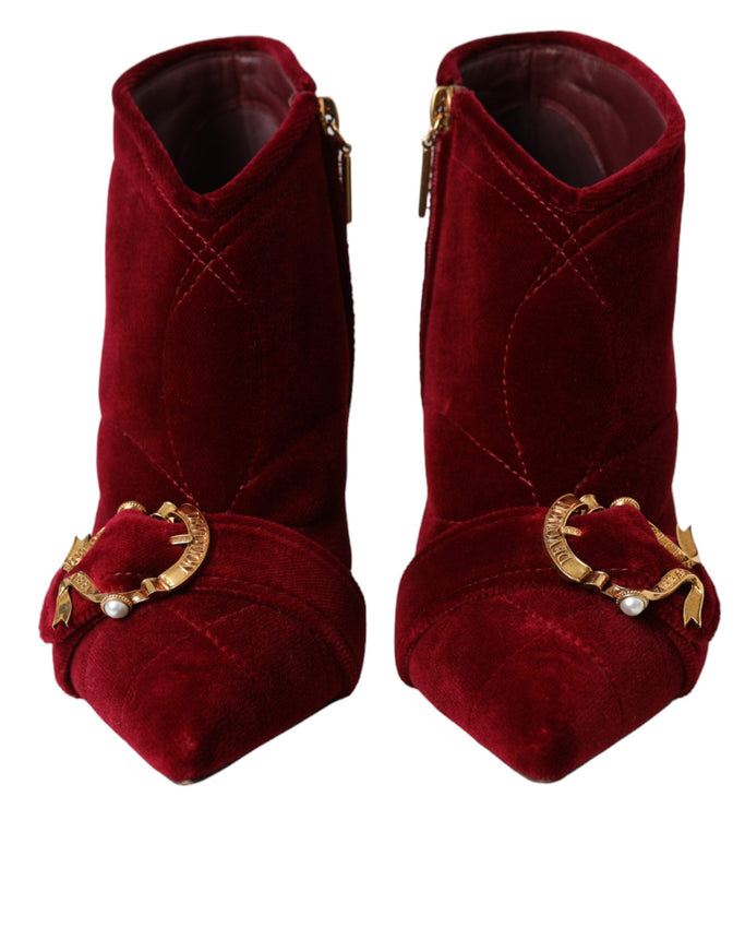 Front view of Dolce & Gabbana red velvet boots