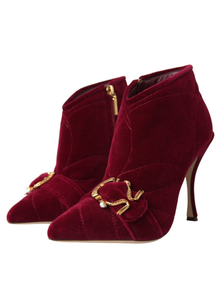 Dolce & Gabbana red velvet boots with buckle detail