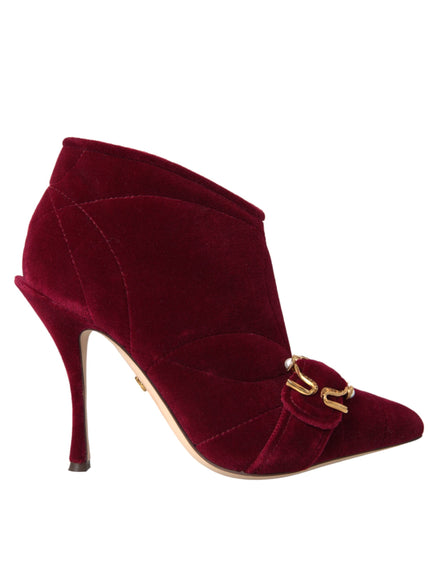 Dolce & Gabbana dark red velvet boots side view