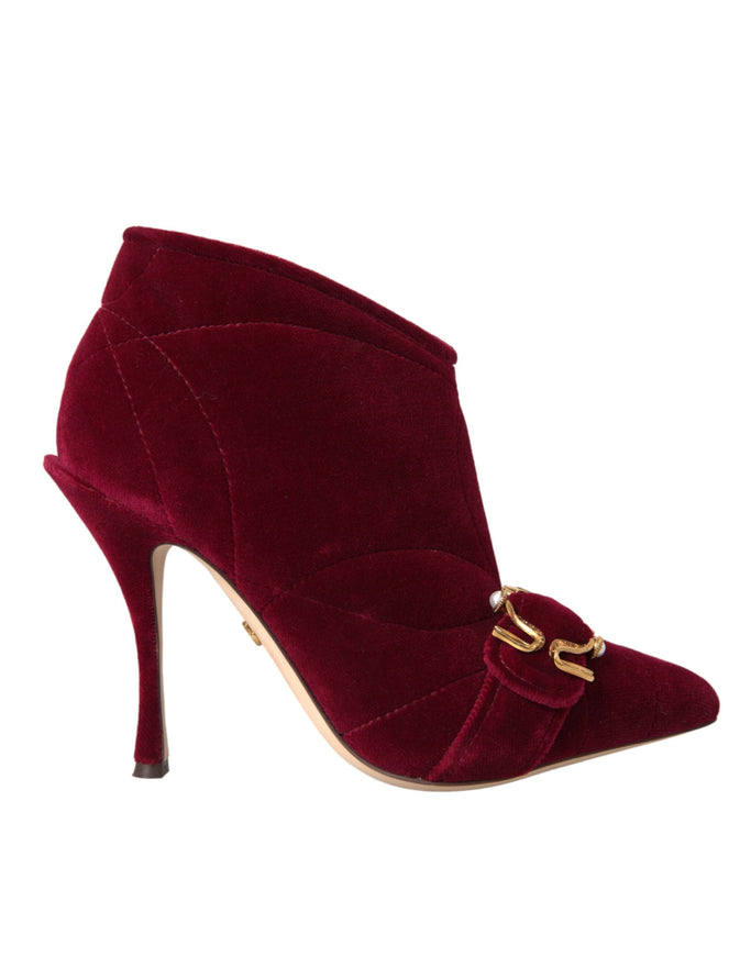 Dolce & Gabbana dark red velvet boots side view