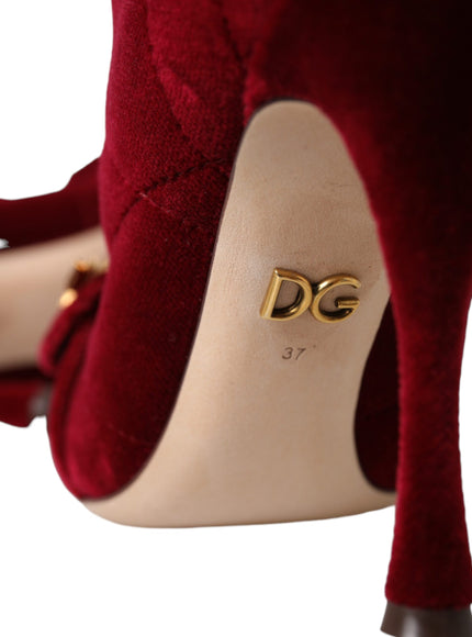 Heel detail of Dolce & Gabbana red velvet boots