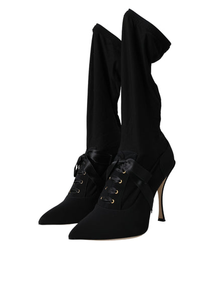 Dolce & Gabbana Black Stiletto Heels Mid Calf Boots Shoes