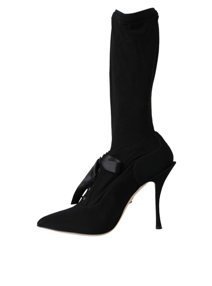 Dolce & Gabbana Black Stiletto Heels Mid Calf Boots Shoes