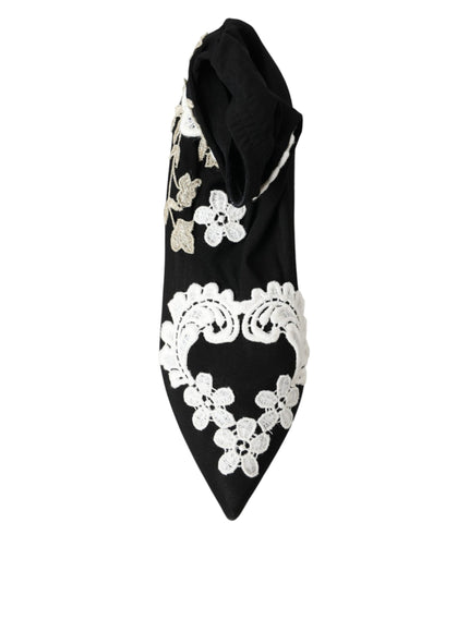 Dolce & Gabbana Black White Embroidery Slip On Boots Shoes