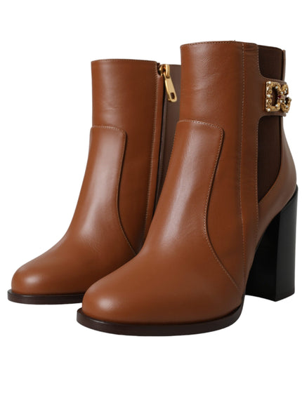 Dolce & Gabbana Brown Leather AMORE Heels Ankle Boots Shoes